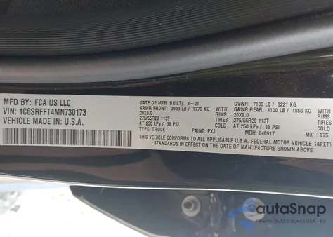 2021 Ram 1500 Lone Star 4X4 5'7 Box из США, поврежденный, VIN 1C6SRFFT4MN730173